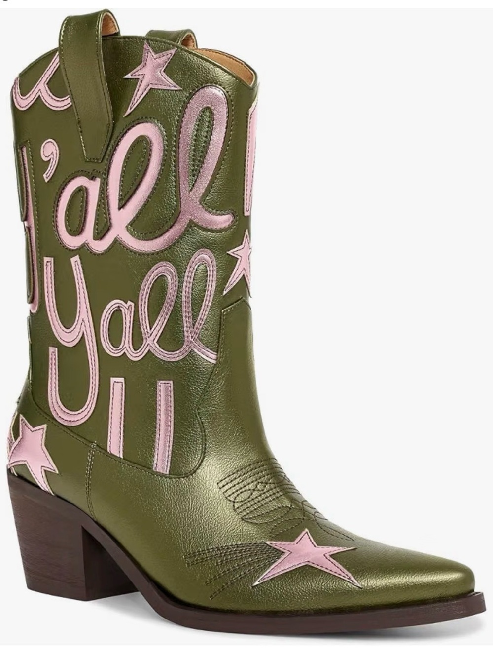 Olive Green 'Y'all' Western Ankle Boots - Designer Style